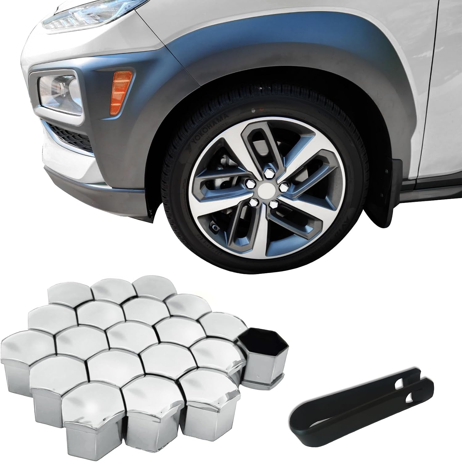 20PCS Lug Nut Covers, Wheel Center Covers, 19mm Hexagonal Tire Nut Rust and Dust Protection Cap with Remover Clip, Car Wheel Center Bolt Caps Accessories Fit for Most Vehicles
