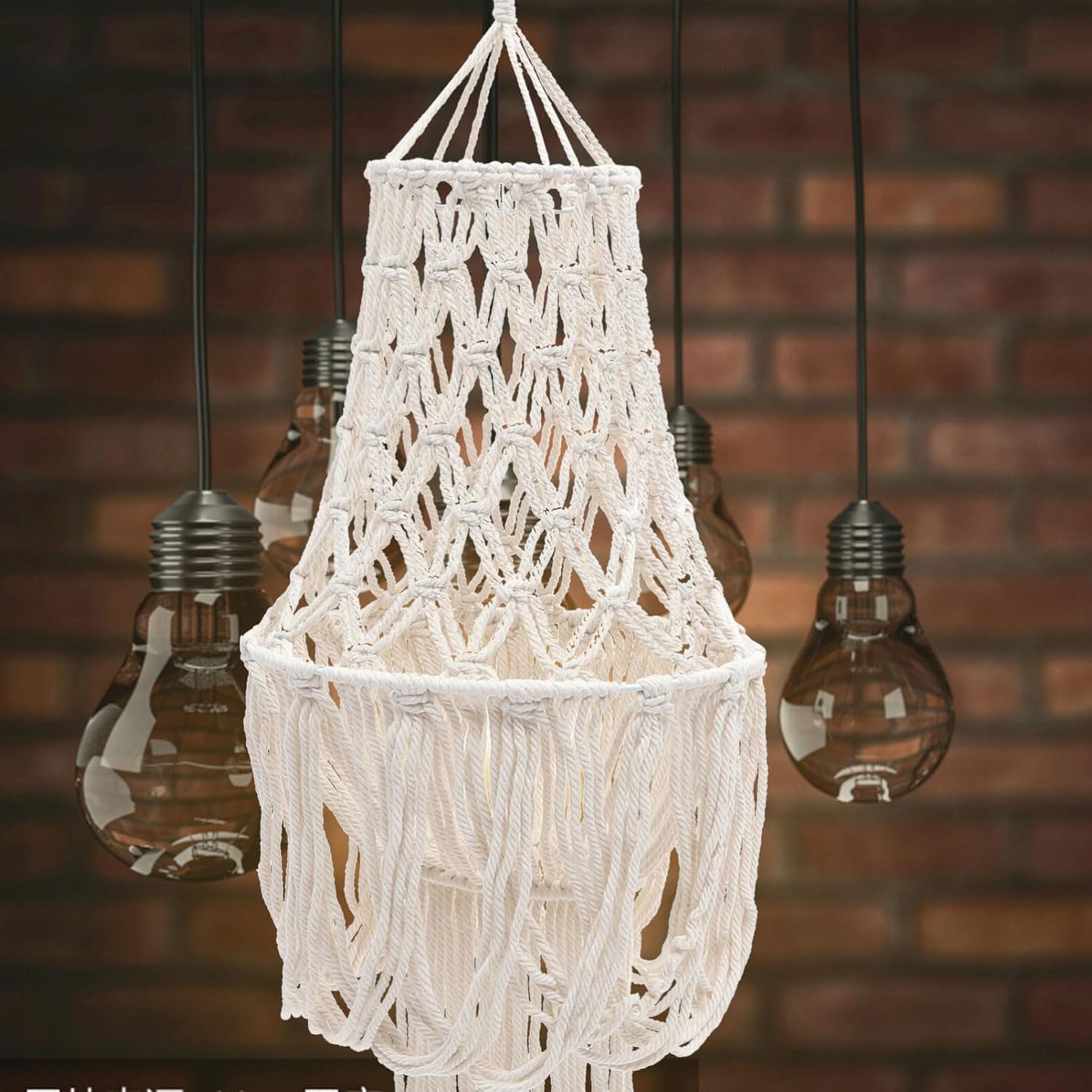 Bohemian Macrame Hand Woven Lamp Shade Softens Light for Bedroom and Living Room Chic Cotton Design Tassels for Ceiling and Hanging Lights
