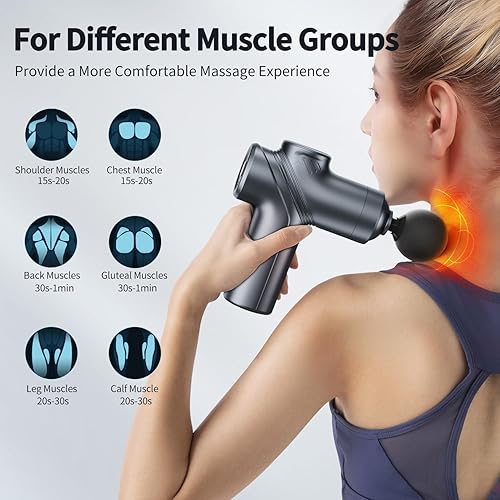 Miniatura 5 de Pistola de masaje de tejido profundo, motor silencioso sin escobillas y pistola de masaje portátil con 4 cabezales intercambiables para alivio