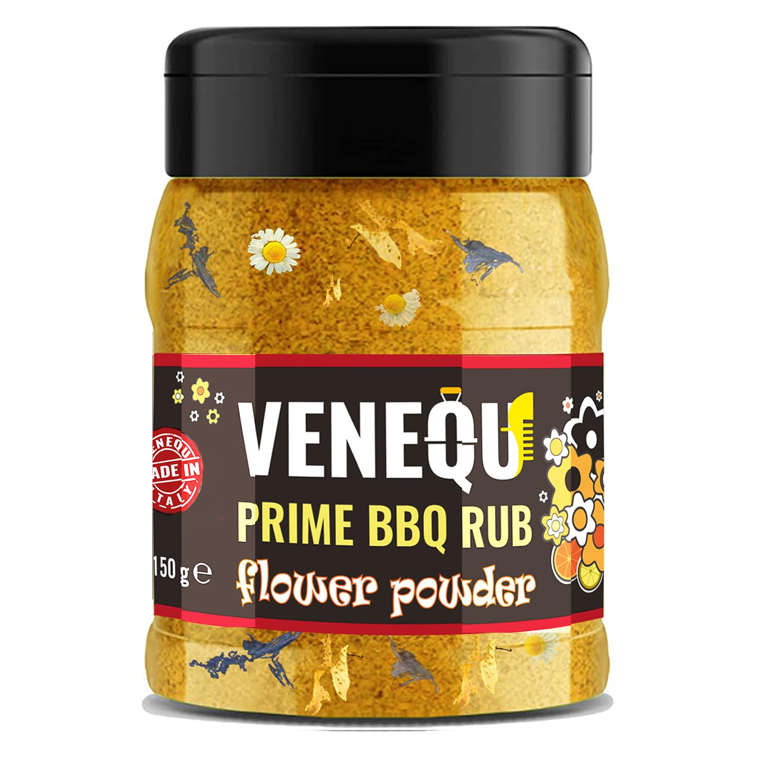 VENEQU BBQ DRY RUBs Gourmet Set #4 (150gr x 4 RUBs) Made in Italy | 1 x Rockero Coffee Rub, 1 x Chicken Rub, 1 x Beef Rub e 1 Flower Powder Rub
