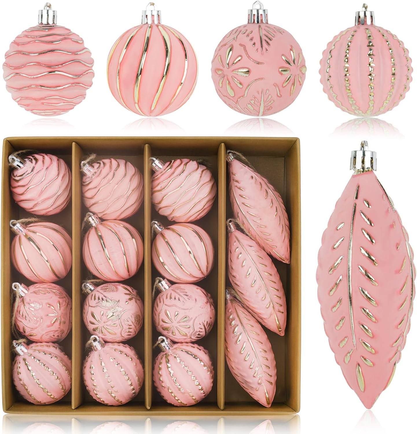 Vintage Christmas Ball Ornaments Set, 3.15" Shatterproof Rustic Farmhouse Tree Decorations, Antique Distressed Ball Xmas Hanging Ornaments (Pink, 3.15")