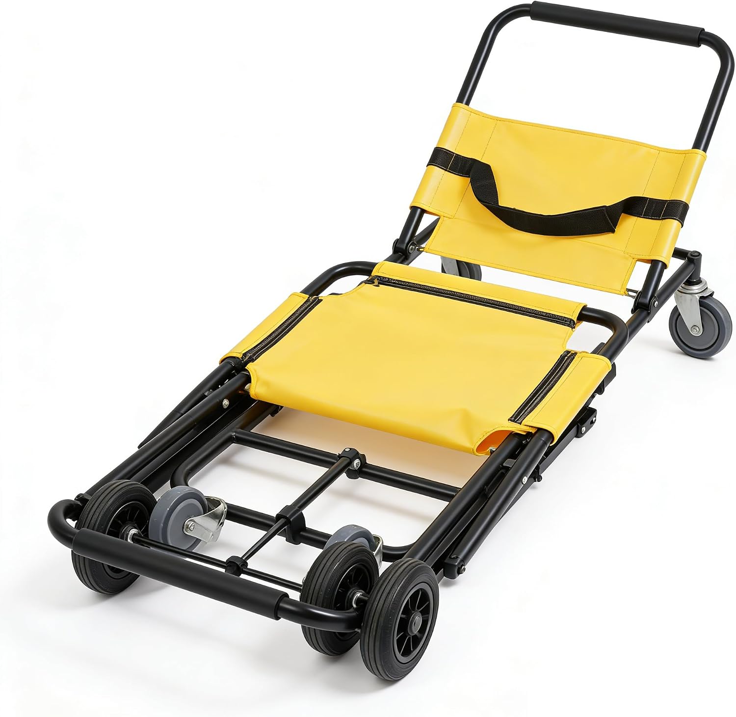 Portable Folding Lift Stair Chair, 350 lbs Capacity, Aluminum Alloy Manual Transport Chair with 4 Wheels & Safety Belts, Evacuation Rescue Chair for Moving Elderly Patients(Yellow)