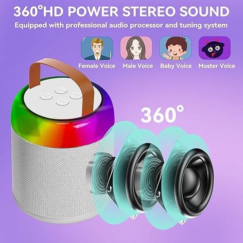 Miniatura 4 de Altavoz Bluetooth portátil con 2 micrófonos inalámbricos, máquina de karaoke portátil para niños y adultos, regalos para niñas y niños de 4 a 12