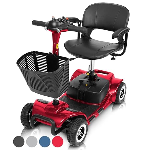 Vive 4 Wheel Mobility Scooter - Electric Powered Wheelchair Device - Compact Heavy Duty Mobile for Travel, Adults, Elderly - Long Range Power Extended Battery with Charger and Basket Included