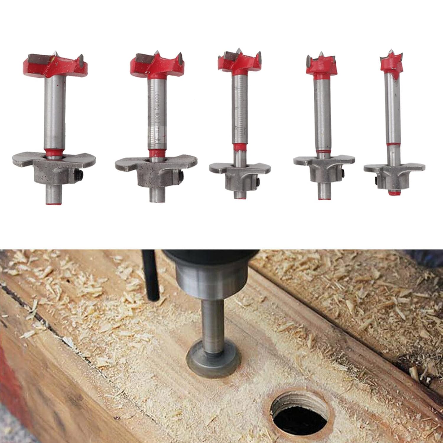 Forstner Bits for Woodworking Adjustable Depth Woodworking Drill Bit Set 15/20/25/30/35Mm Hole Saw Cutter for Wood, Neat Holes, Increased Drilling Speed