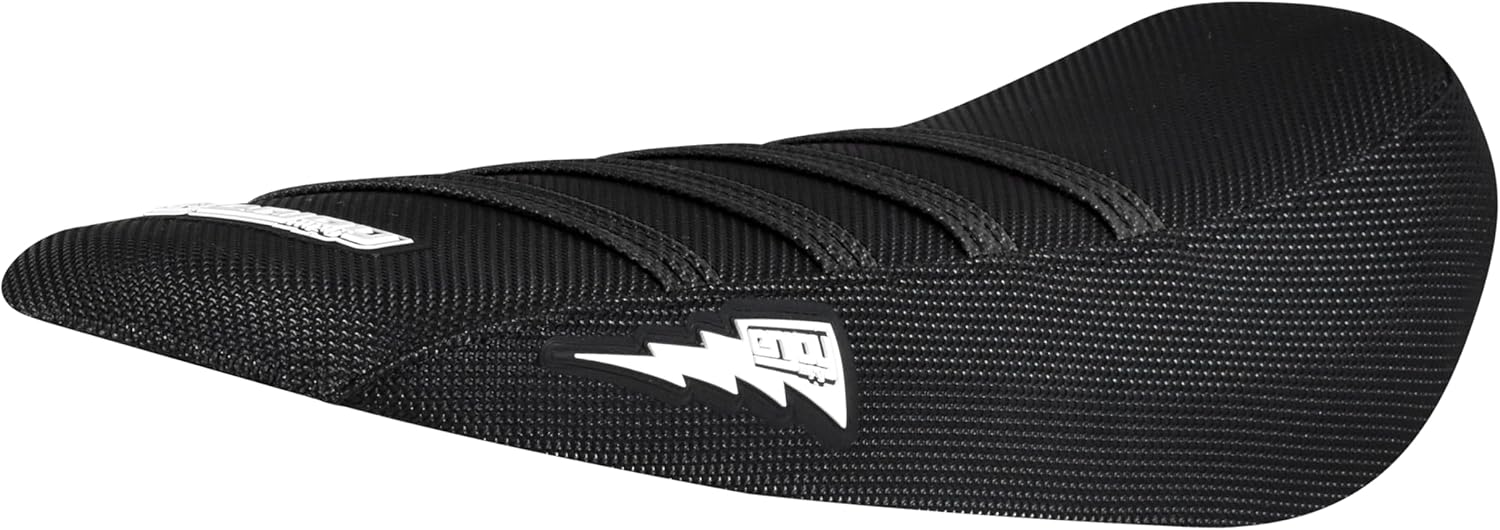 Enjoy Mfg Seat Cover - Compatible with Sur Ron Sur-Ron Light Bee MX & X E-Bike - Ribbed- #349 (Bolt Logo) (All Black with Black Ribs)