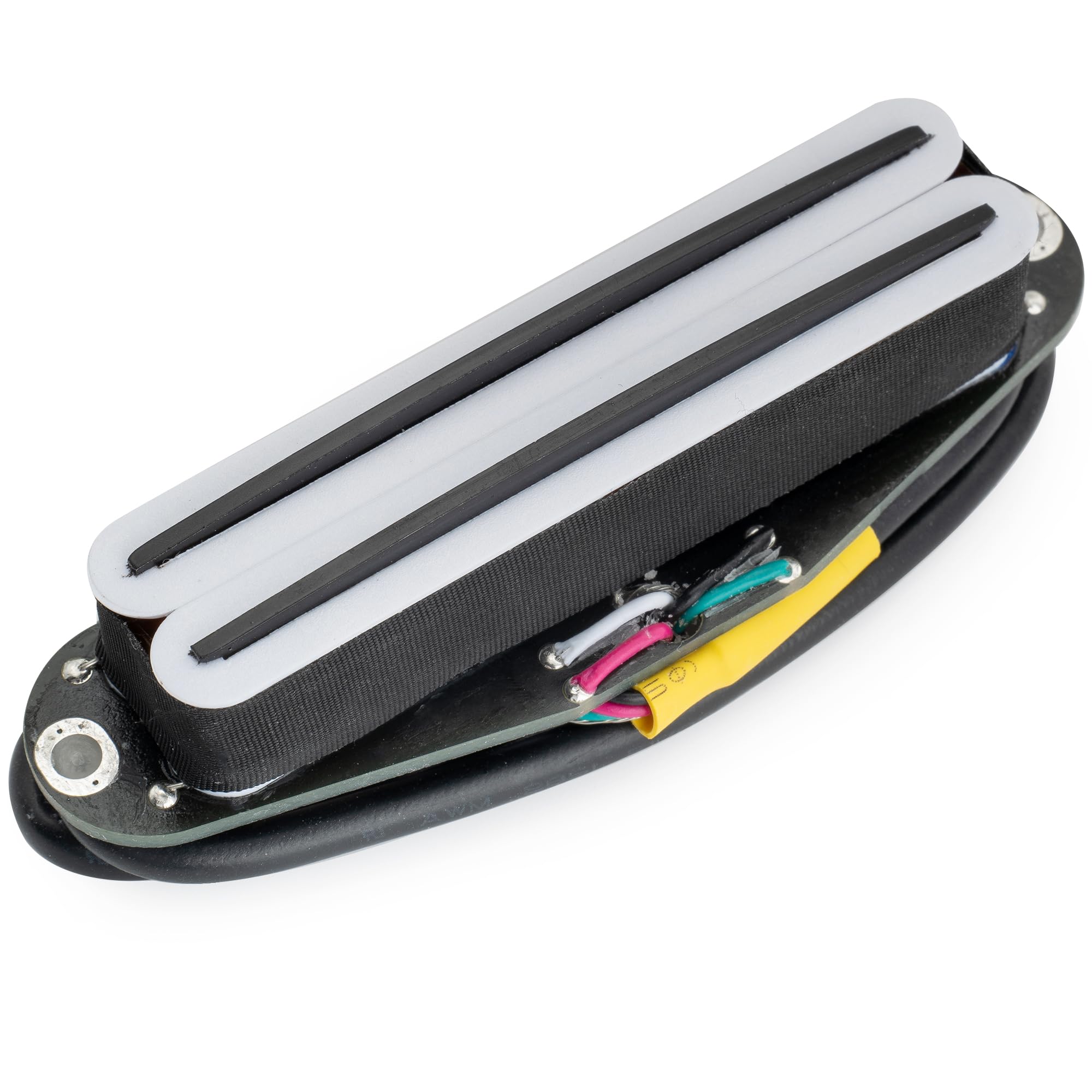 Musiclily Pro ST-DPHC Ceramic Dual Single Coil Sized Humbucker Pickup 13.2K Super Distortion for Strat Style Electric Guitar White Body Black Rail