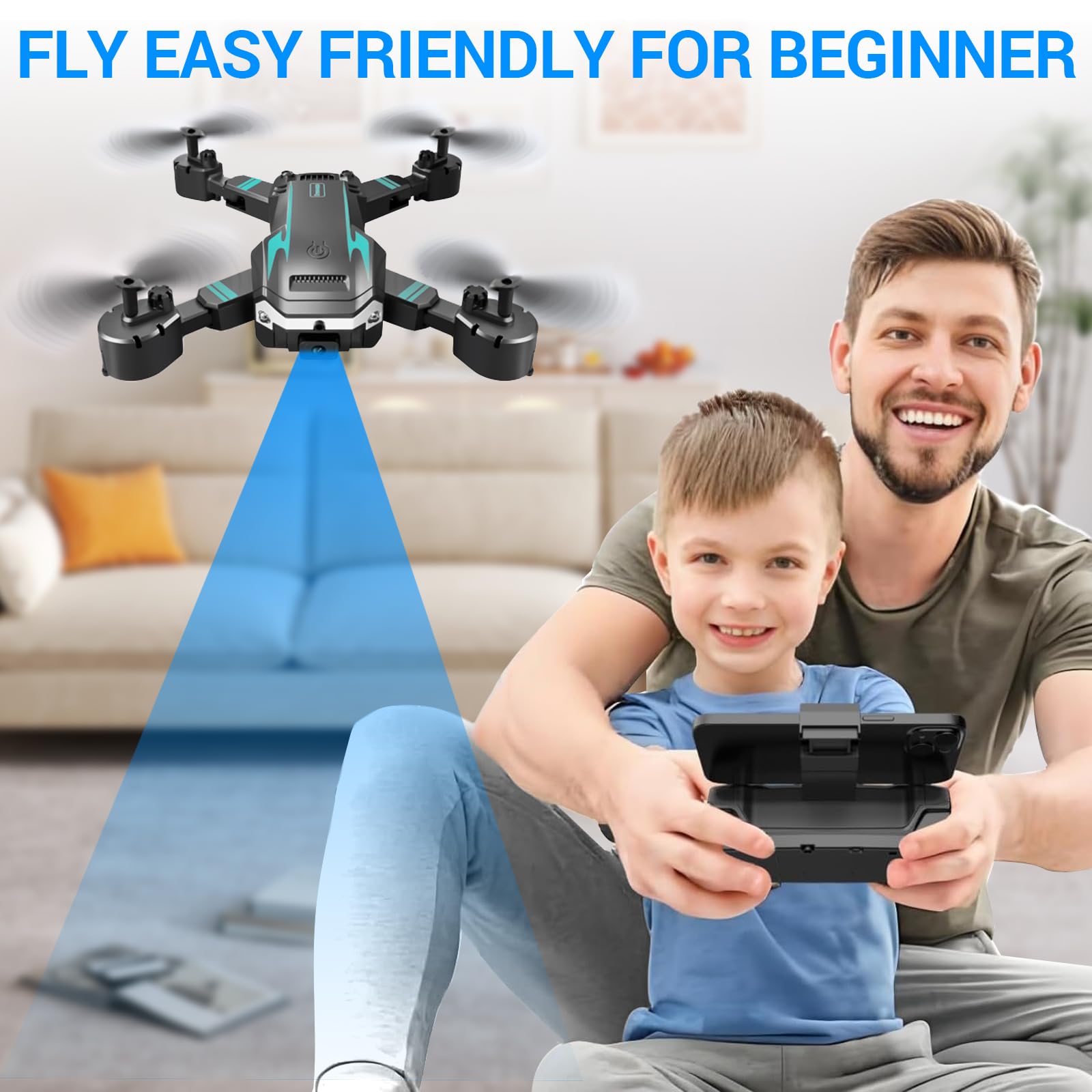 Drone con Doppia Camera HD per Principianti, Drone Pieghevole per Bambini, 3D Flip, Decollo/Atterraggio 1 Tasto, Modalità Headless, Volo a Waypoint, per Bambini o Novizi, 2 Batterie