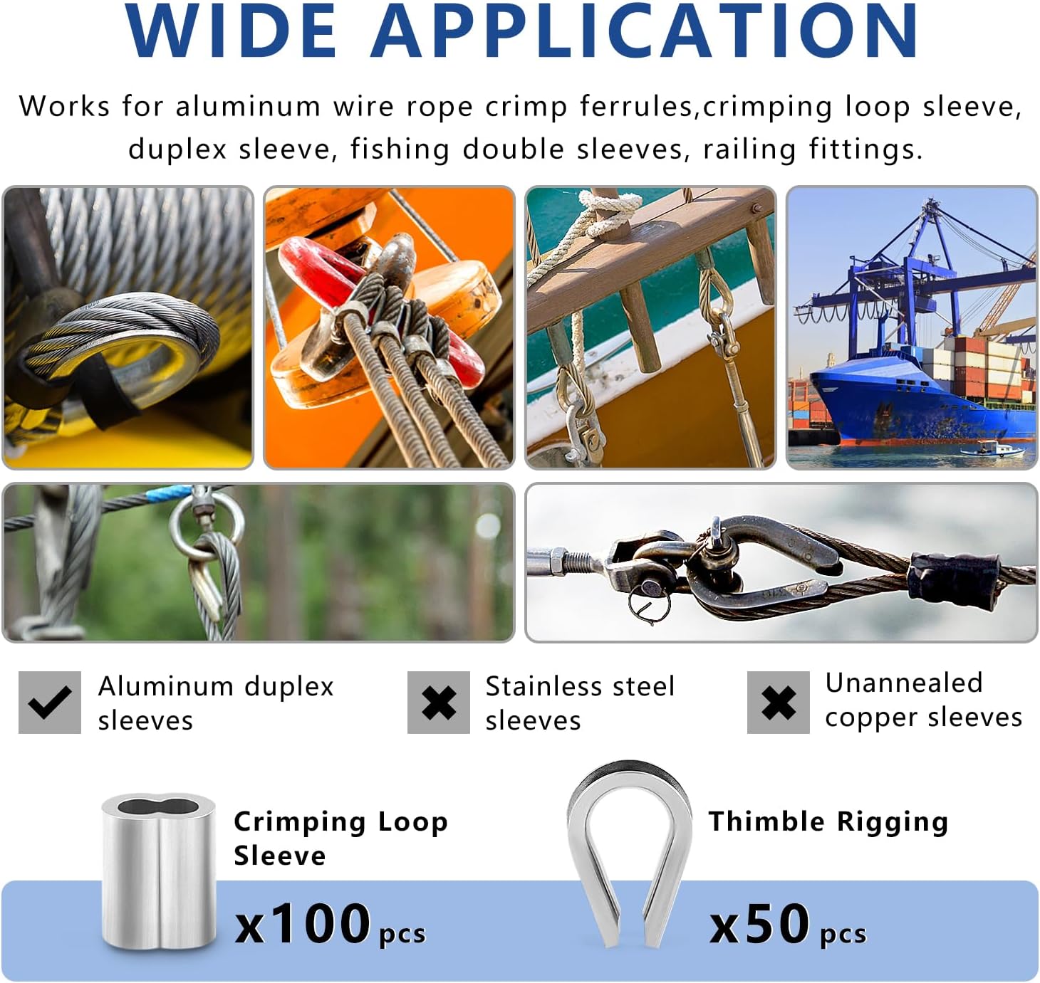 Knoweasy 2-in-1 Wire Rope Crimping and Cutting Tool, for 1/16-Inch to 1/8-Inch Cables, with 100pcs Aluminum Loop Sleeves and 50pcs M3 Thimbles - Comprehensive Rigging Solution