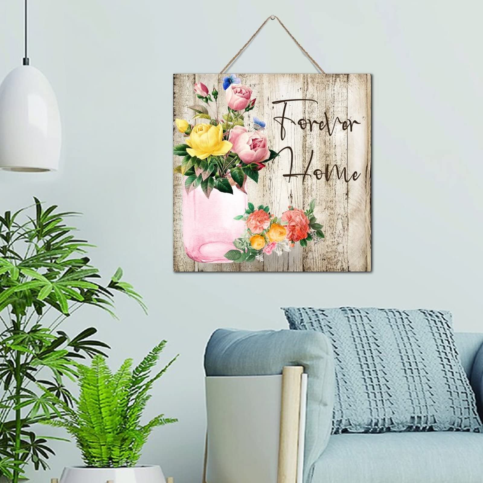 Plaque en bois vieilli fleurs colorées déco murale et étagère 30 cm