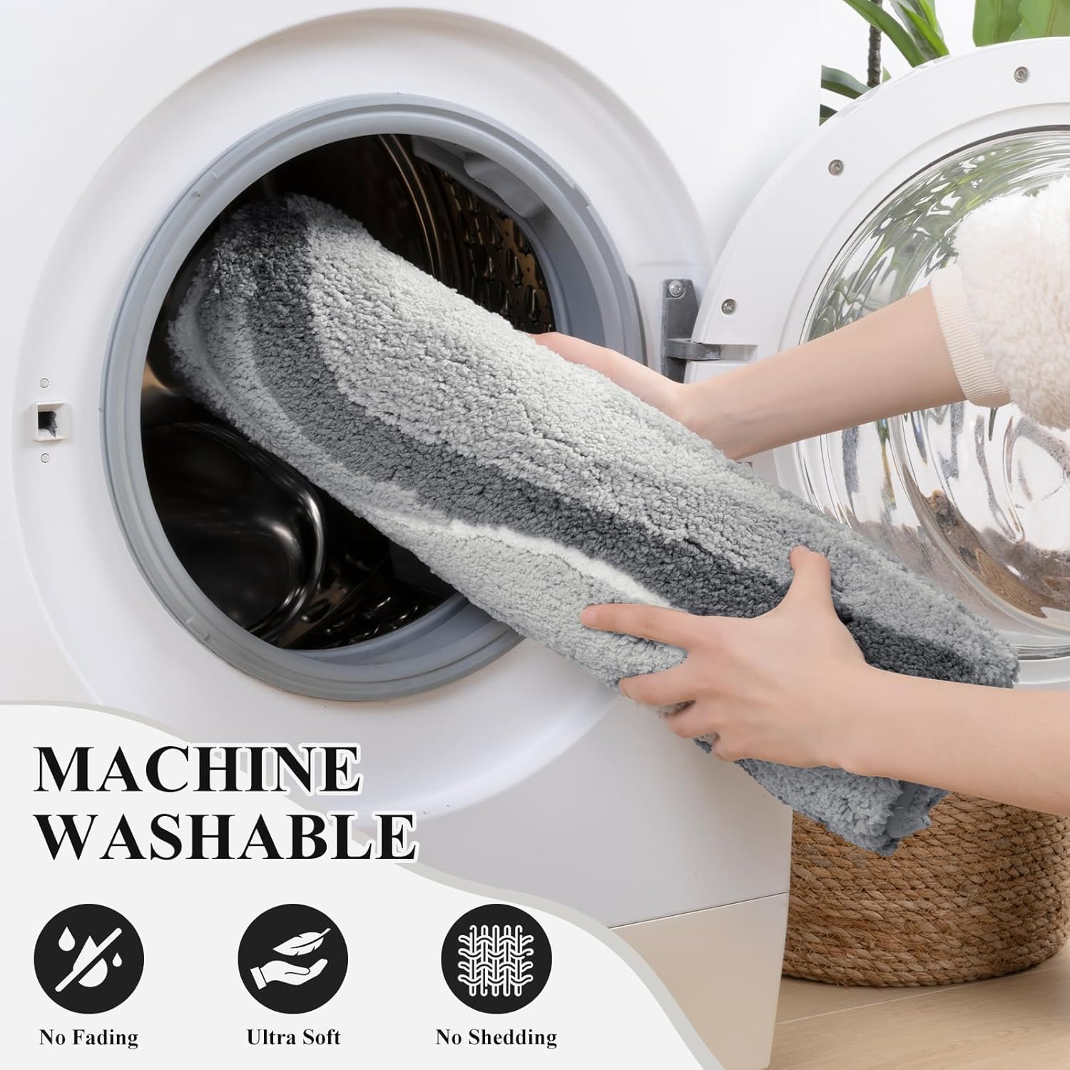 Bsmathom Bathroom Rug Set 5 Piece, Soft Non Slip Microfiber Bath Mat, Machine Wash Bathroom Mat Set, Water Absorbent Bath Mats with Toilet Cover Bath Runner and U-Shaped Contour Toilet Rug,Light Grey