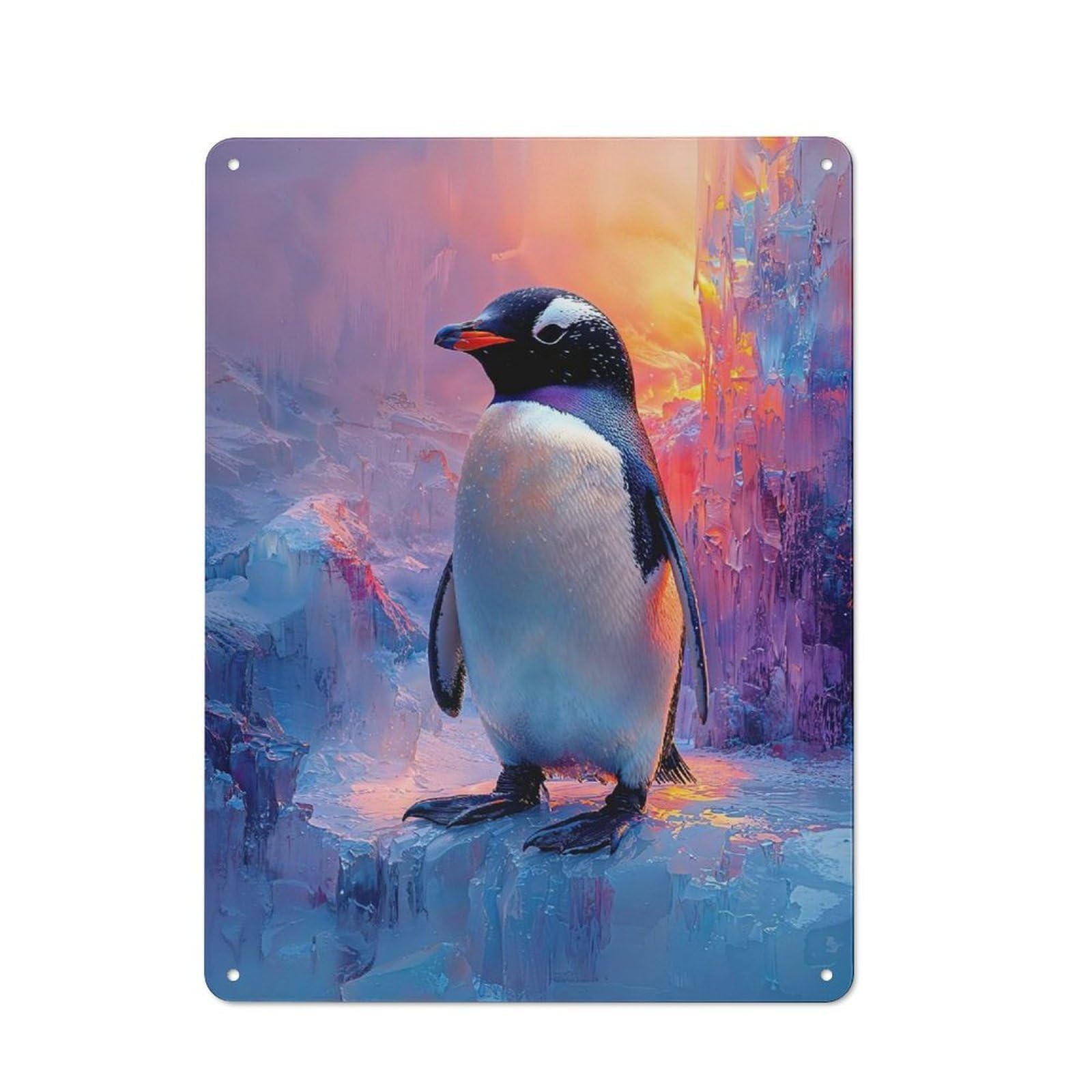 Junmoney Penguin On Ice With Colorful Background Decorative Tin Sign 40X30cm, Old Fashioned Vintage Wall Decor For Lounge, Study, Pub Or Wall Gallery
