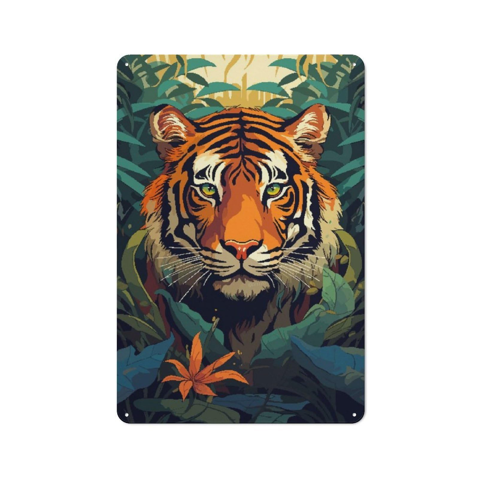Junmoney Powerful Tiger Pixel Art Rustic Metal Wall Sign 30X20cm For Kitchen Or Home Bar, Suited To Home Bar Enthusiasts