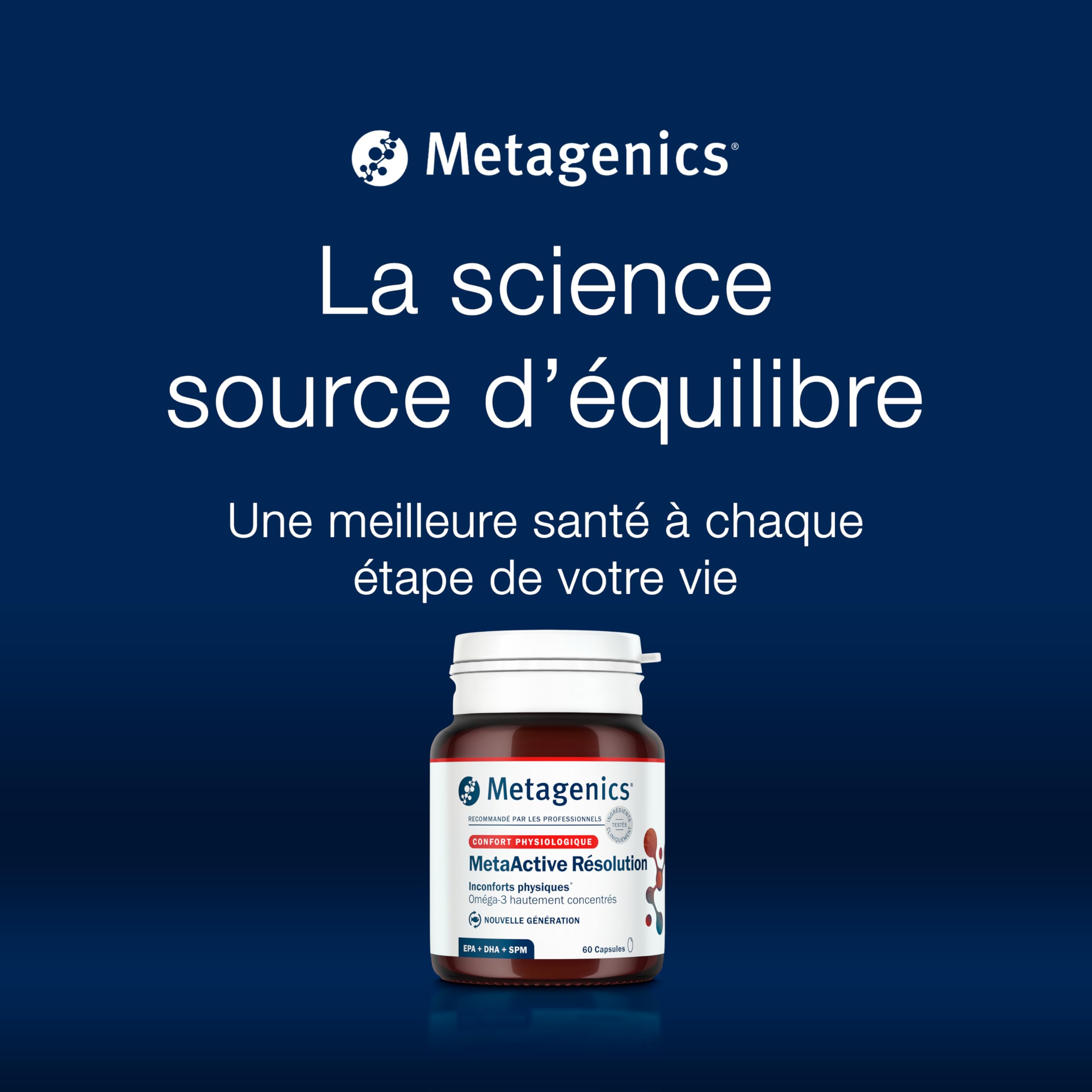 Metagenics MetaActive Résolution, Oméga-3 EPA/DHA SPM, 60 Gélules | Huile de poisson riche en EPA et DHA. Les oméga-3 EPA et DHA contribuent à une fonction cardiaque normale.
