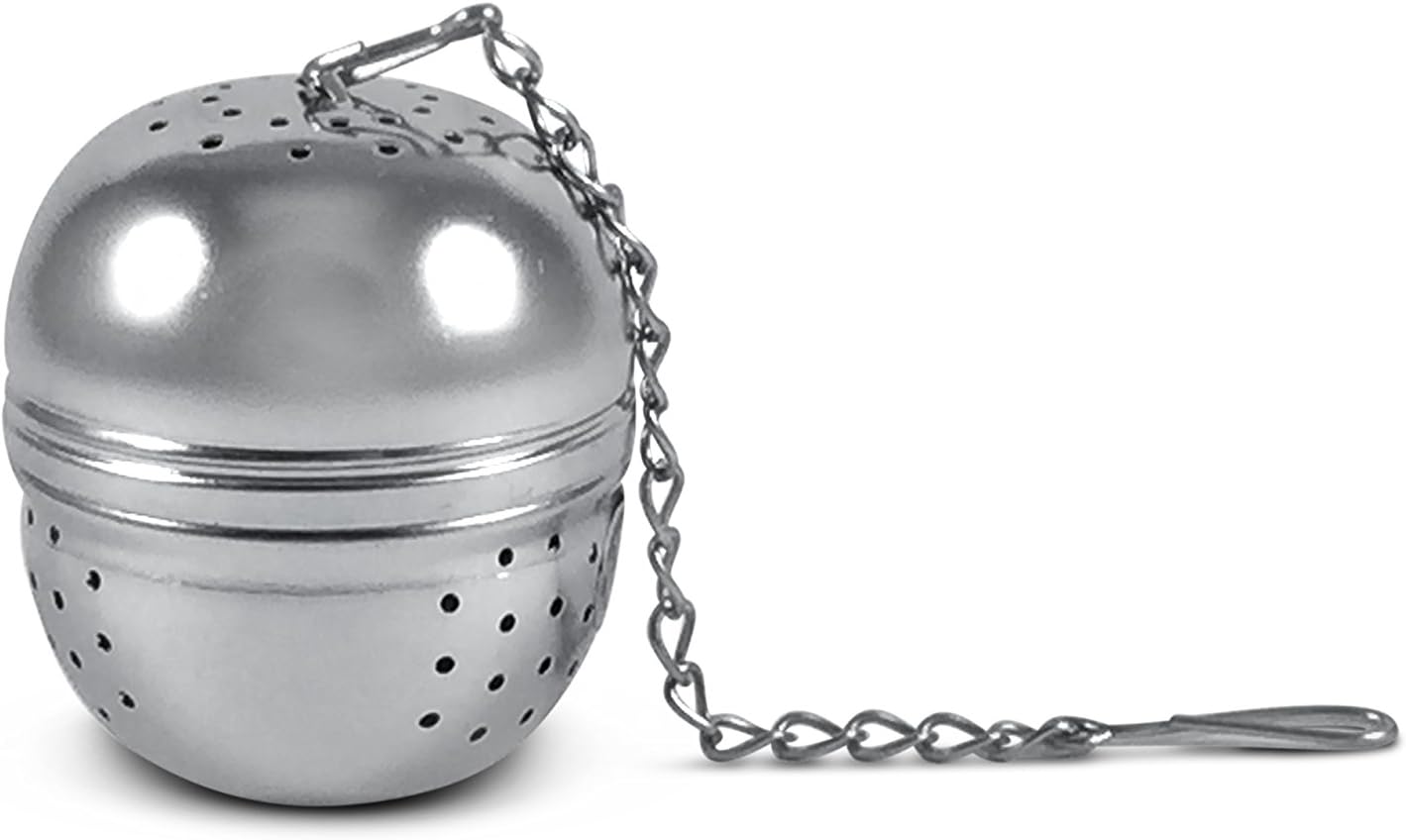Egg-Shape Spice Ball Tea Infuser Herb Infuser, Solid Stainless Steel, w/Boiling Chain Hook, Size (1½-Inches)