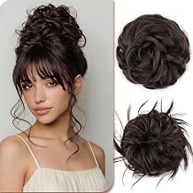 AISI BEAUTY 2PCS Messy Bun Hair Piece Tousled Updo Hair Buns Hair Pieces Wavy Curly Hair Buns Scrunchies Synthetic Chignon Ponytail Hairpieces for WomenDark Brown