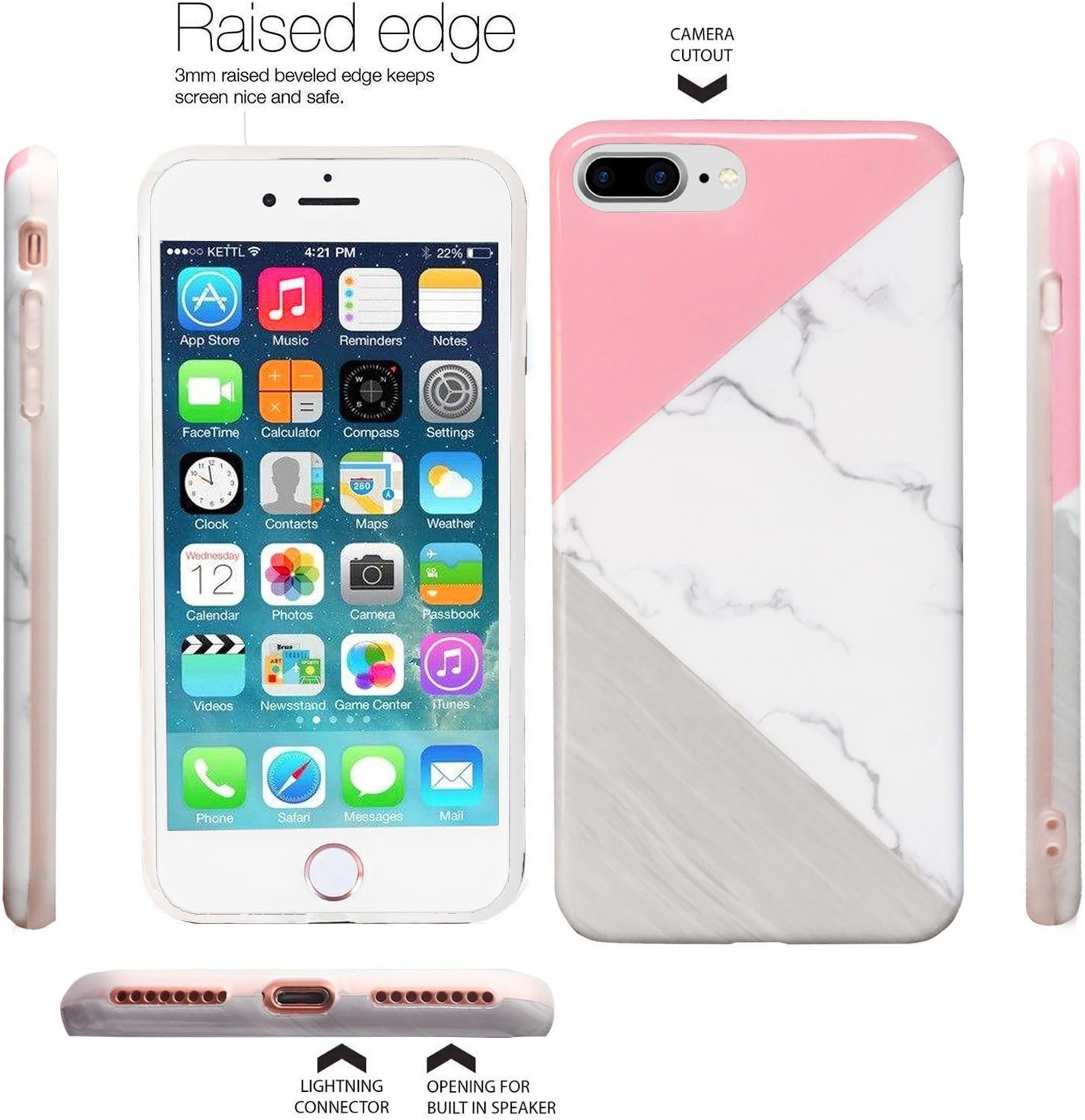 J.west iPhone 8 Plus case iPhone 7 Plus case, Marble Pattern Shock Absorption Clear Bumper Soft Flexible TPU Silicone Cover Protective Case for Apple iPhone 7 Plus iPhone 8 Plus 5.5 inch (Gray)