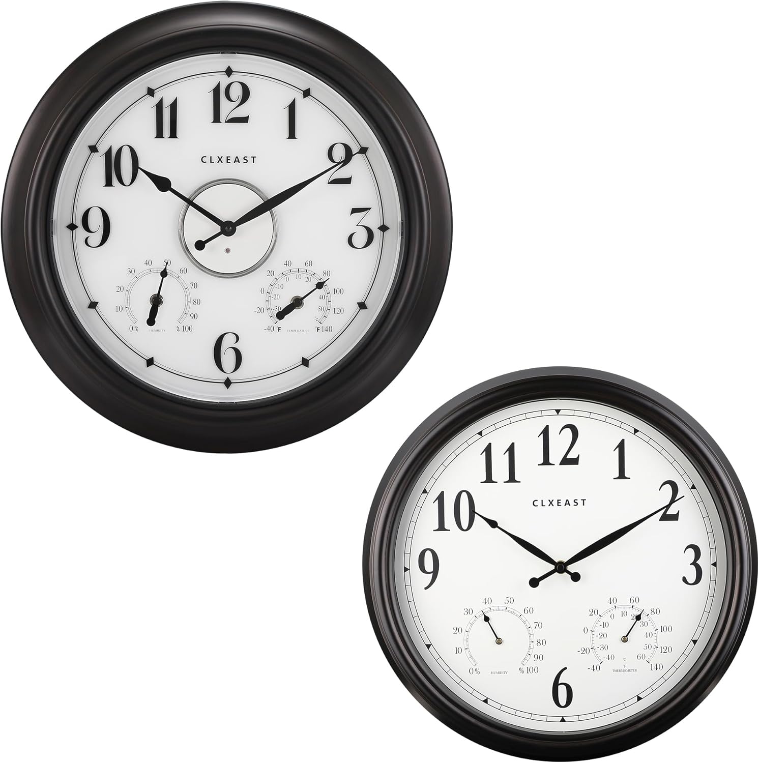 CLXEAST Illuminated Indoor Outdoor Clocks Waterproof 18 inch with Smart Sensor,Large Wall Clock with Thermometer & Hygrometer for Garden Patio Pook Indoor Outdoor Clocks Waterproof 16 Inch