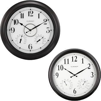 CLXEAST Illuminated Indoor Outdoor Clocks Waterproof 18 inch with Smart Sensor,Large Wall Clock with Thermometer & Hygrometer for Garden Patio Pook Indoor Outdoor Clocks Waterproof 16 Inch
