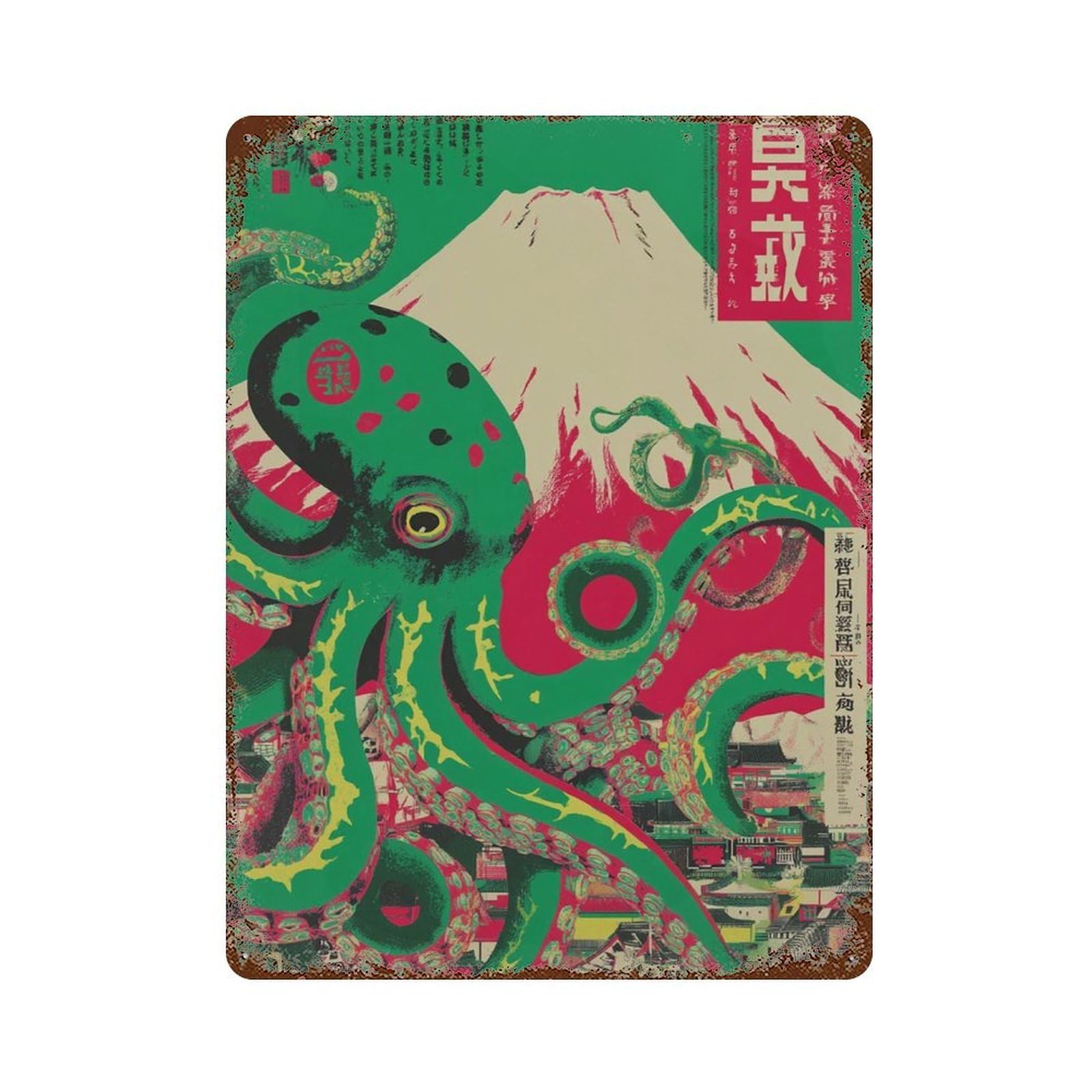 xiaoxiaoshen Octopus Mount Fuji Japanese Retro Wall Decor Art Metal Tin Poster Modern Home Decor Art Home Bar Shop Decorations Vintage Sign 40x30cm