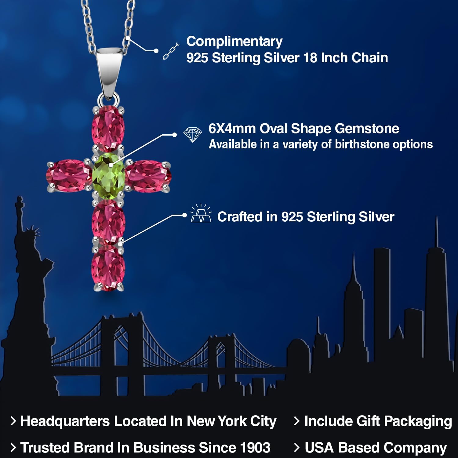 Gem Stone King 925 Sterling Silver Pink Tourmaline and Green Peridot Cross Pendant Necklace for Women | 2.88 Cttw | Gemstone October Birthstone | Oval 6X4MM | With 18 Inch Chain - Image 2