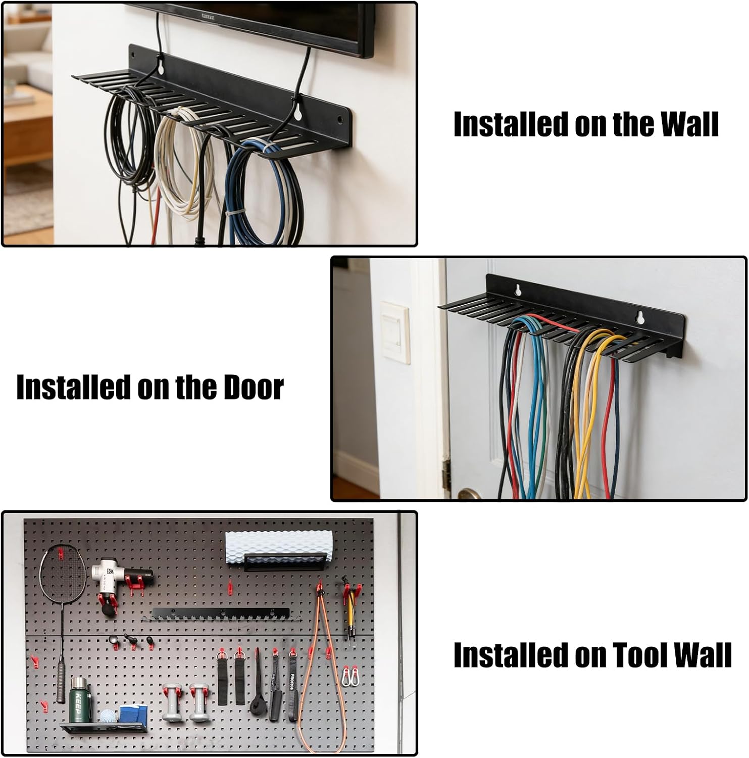 Wall Mountable Cable Hanger and Organizer Steel Cable Rack Cables Holder Cable Storage with 14 Slots Width from 5.5 to 9.5mm for Office Studio Desk Cord Management