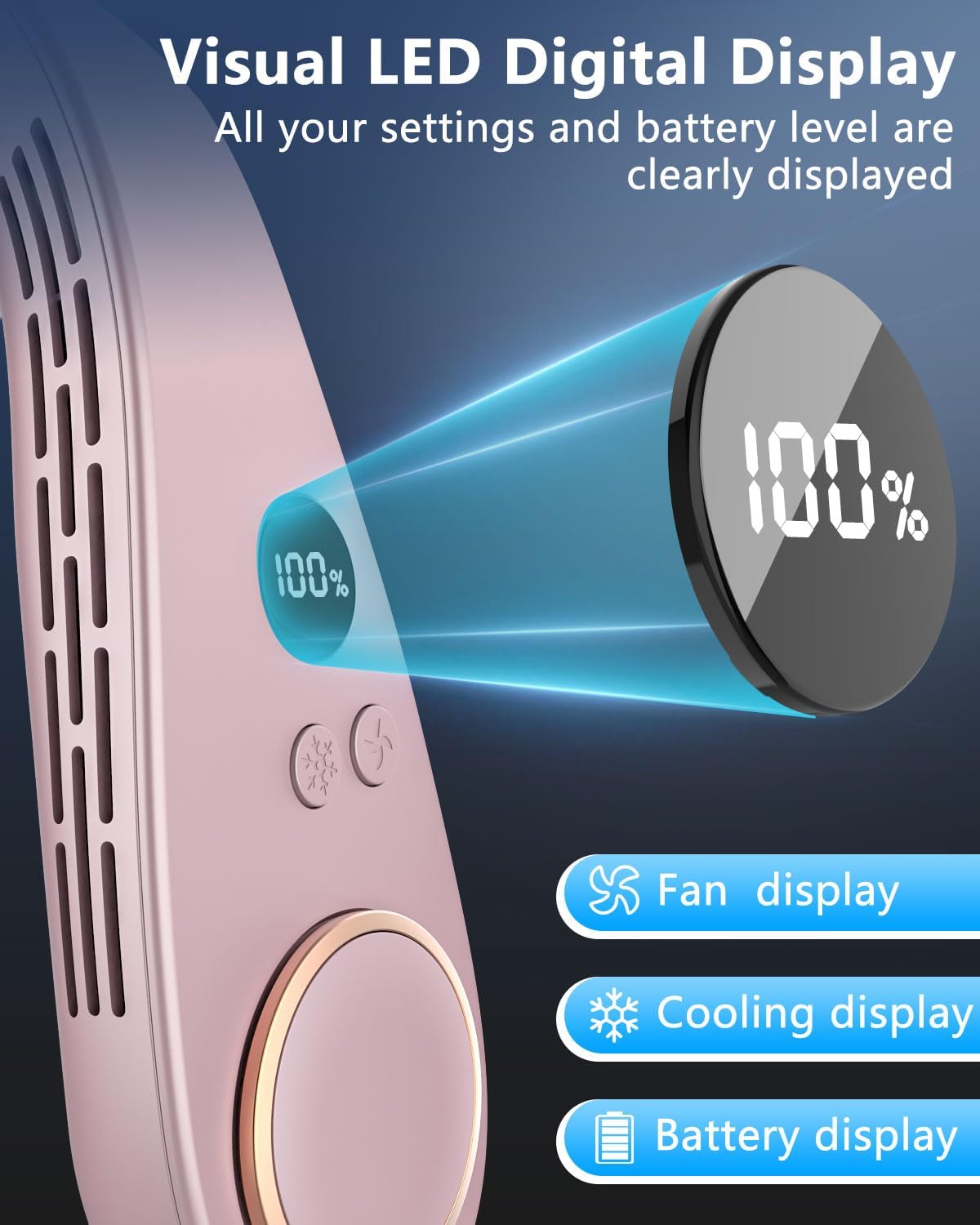 Cooling Neck Fan,5500mAh Personal Fan Neck AC Unit,Portable Leafless Hanging Neck Fan,USB Handsfree Mobile Body Headset Face Devices with LED Display for Adults Childrens in Summer Hot Weather Purple