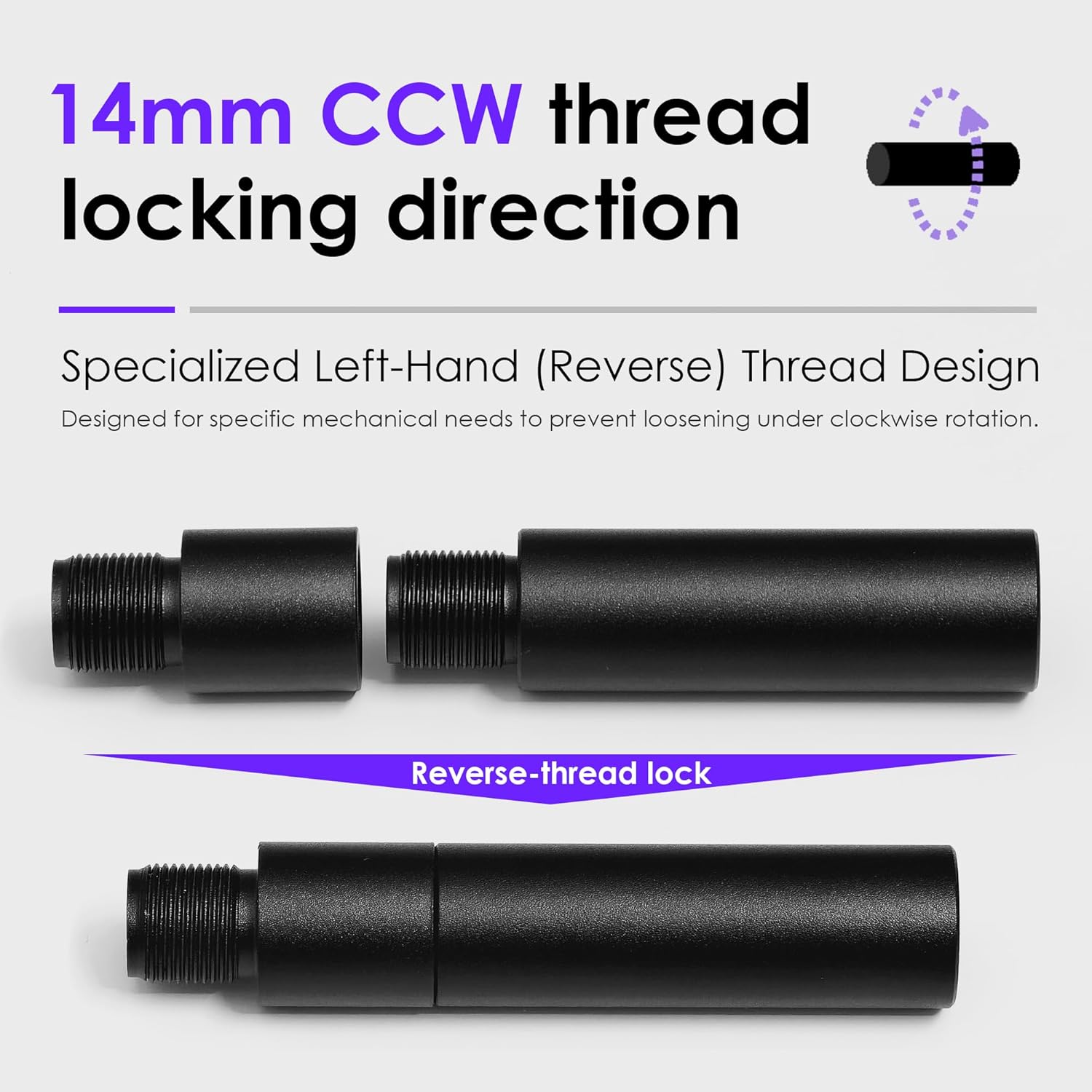 14mm CCW to 14mm CCW Aluminum Connector Tube Set (5-Pack) | CNC Machined 6061-T6 | 0.8″ / 1.6″ / 2.4″ / 3.9″ / 6.3″ Stackable Extension Tubes | M14x1 Left-Hand Thread | Outer Diameter 0.75” (19mm)