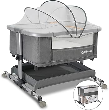 4-in-1 Baby Bassinet, Bedside Sleeper, Rocking Bassinet, Baby Playpen, with Mattress and Mosquito Net, Storage Basket, Rocking, 5-Height Adjustable