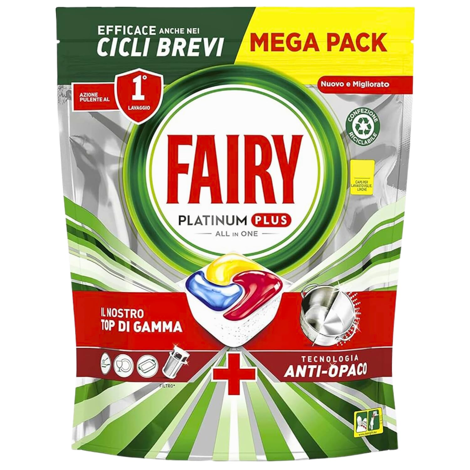 Pastiglie Lavastoviglie Tutto in Uno – Azione Sgrassante, Brillantante e Anti-Opaque – Capsule Lavapiatti Solubili al Limone – 38 Lavaggi – Variazioni 4/6/8/10 Pezzi (6)