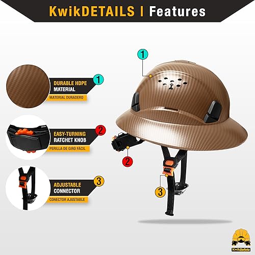 Miniatura 2 de KwikSafety - Charlotte, NC - Sombreros duros de ala completa de carbono negro + marrón banda para el sudor y tapón para los oídos extra gratis ANSI