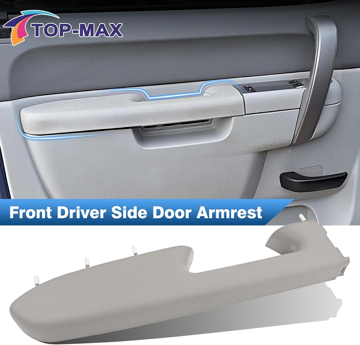 TOP-MAX 22818466 Front Left Driver Side Armrest Repair Kit, Heavy Duty Interior Door Panel Restoration for 2010-2014 Chevy Silverado & GMC Sierra 1500 2500HD 3500HD, Fits Handle Below Armrest, Gray