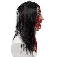 Vista 6 de Bulex Máscara de fantasma de mueca de terror de Halloween, piel de emulsión de zombi aterradora con pelo rojo