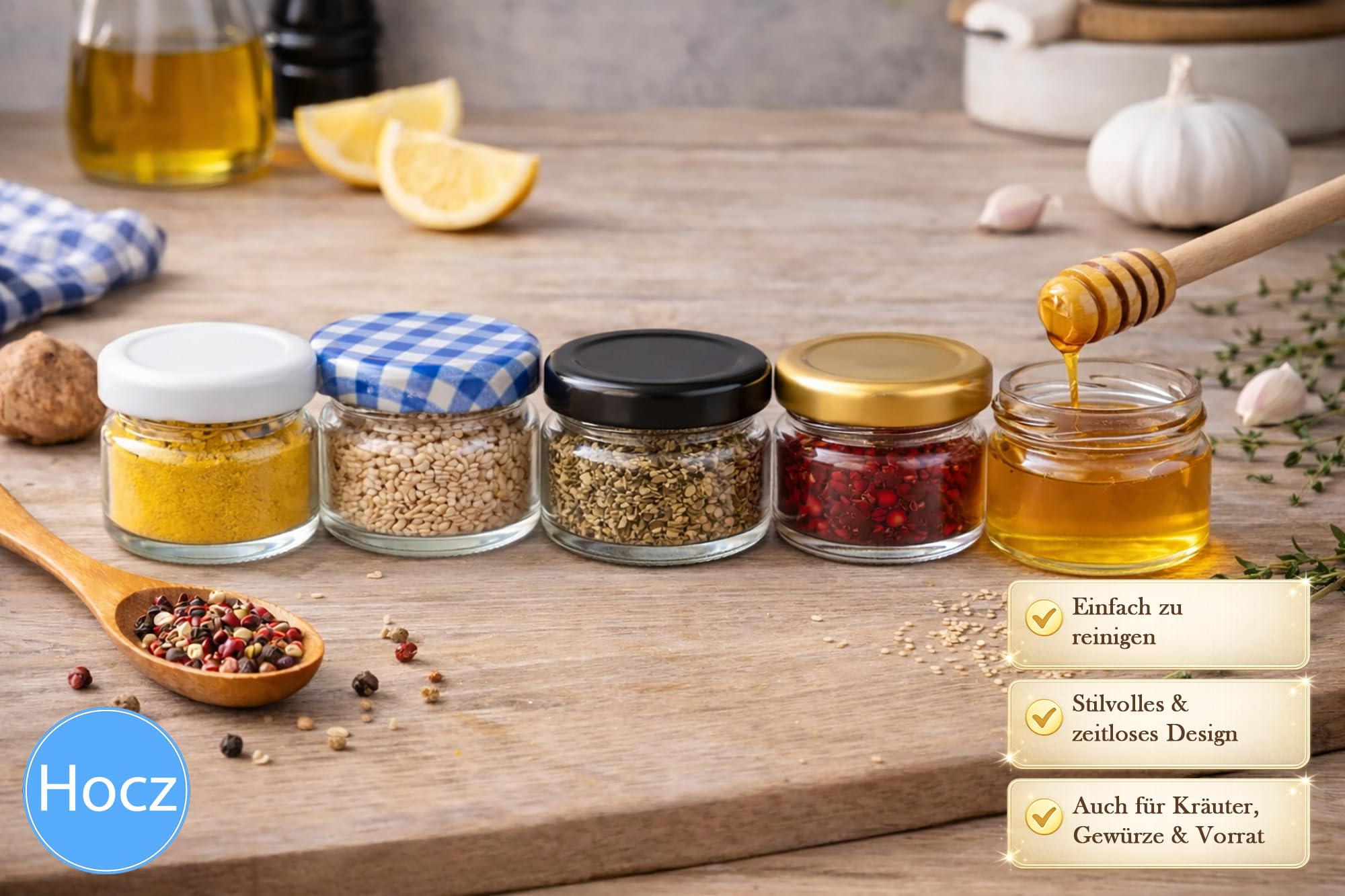 hocz 100x Mini Marmeladengläser 30 ml | mit Deckel Rot Kariert TO 43 | kleine Einmachgläser mit Schraubdeckel zum befüllen | Schraubgläser, Sturzgläser Set | leere Gläser für Marmelade