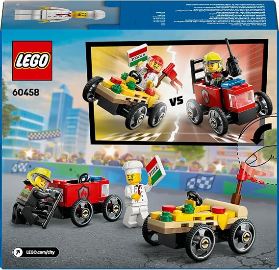LEGO City Pizza Arabası İtfaiye Kamyonuna Karşı Yarış Arabası Paketi 60458-5 Yaş ve Üzeri Çocuklar için Yaratıcı Oyuncak Yapım Seti, Doğum Günü Hediyesi (70 Parça)