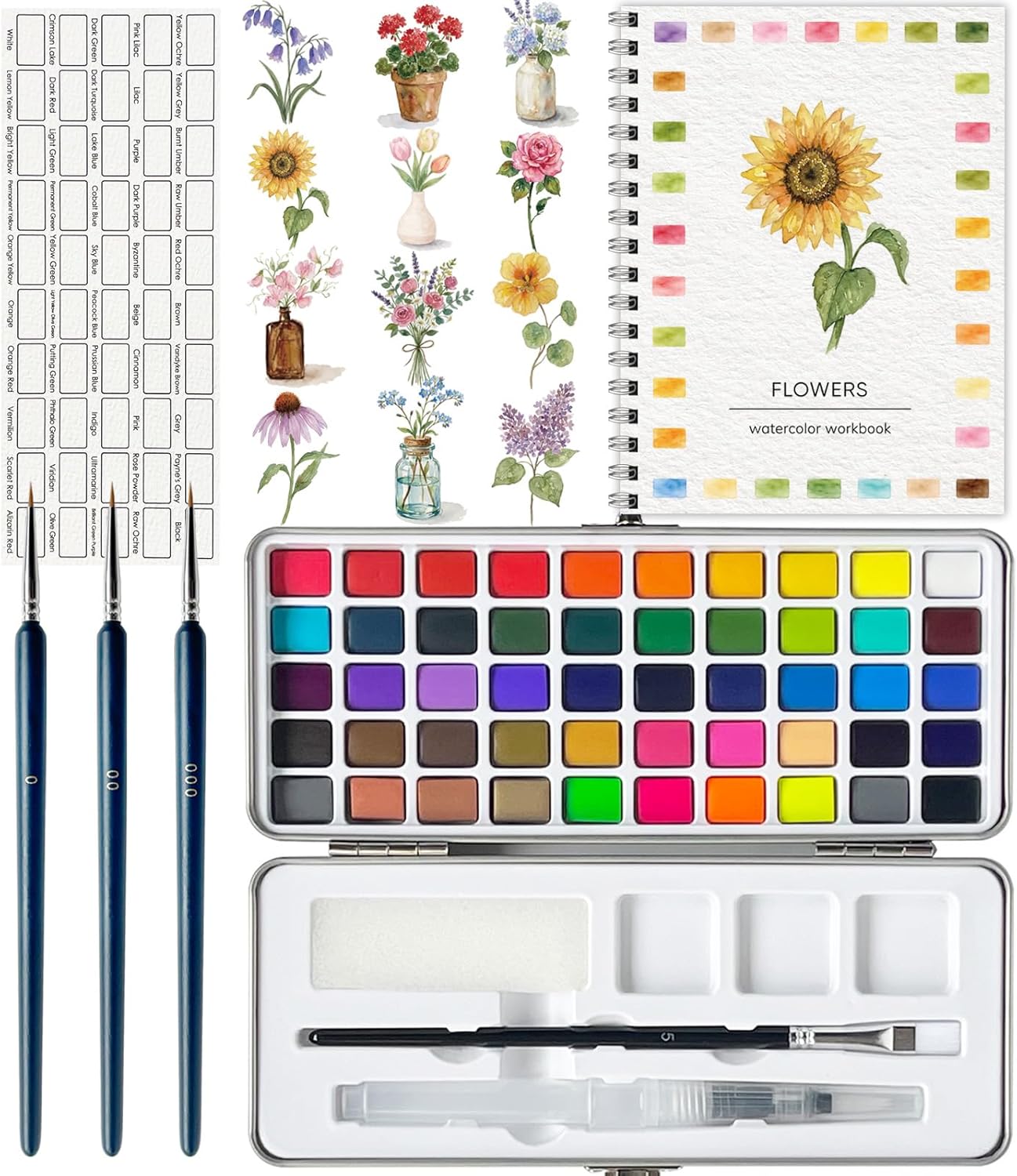 100 Colors Watercolor Paint Set with Watercolor Workbook for Adults Kids Beginners, Portable Water Color Kit with Flowers Water Color Coloring Book