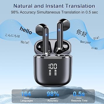 AI Translation Earbuds Real Time, 164 Language Translator Earbuds 3-in-1 Bluetooth 5.4 with APP, Translation Headphones with 6 Translation Modes Translating Device for Travel/Business/Learning
