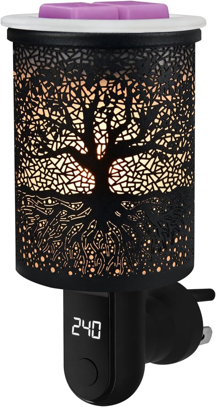 Plug-in Wax Warmer with Digital display timer and 1 pic Silicone Liner, Metal Electric Wax Burner, Fragrance Warmer and Night lamp, for Home Bedroom Kitchen Garage Gifts Décor Aromatherapy Spa（Banyan）