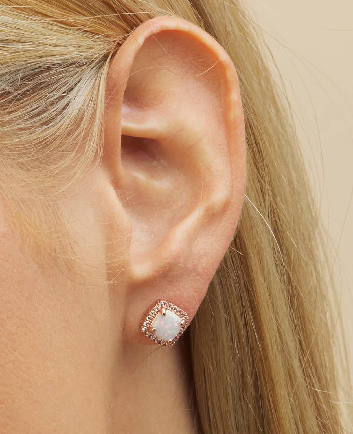 Barzel White Gold Plated Created White Opal Stud Earrings for Women - Made In Brazil - Image 2