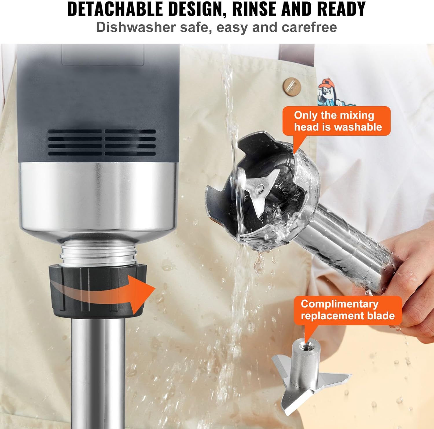 Happybuy Commercial Immersion Blender, 750W 16" Heavy Duty Hand Mixer, Variable Speed Stick Blender with 304 Stainless Steel Blade, Multi-Purpose Portable Mixer
