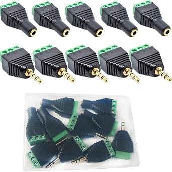 runcci-yun 3.5 mm stereo solderless audio plug terminal block 3.5 mm jack 3-pin 1/8 inch trs 3.5 mm jack plug adapter screw connection av 3 headphones balun solderless pack of 10
