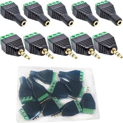 runcci-yun 3.5 mm stereo solderless audio plug terminal block 3.5 mm jack 3-pin 1/8 inch trs 3.5 mm jack plug adapter screw connection av 3 headphones balun solderless pack of 10