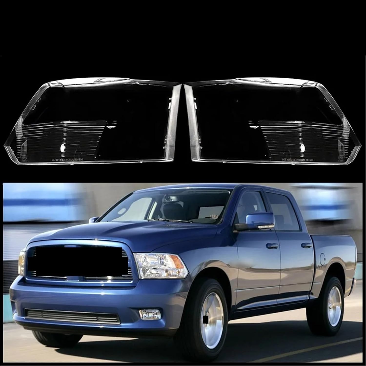 For RAM Trucks (US Version) 2009-2014 Lamp Cover Headlamp Shell Lampshade Headlight Shade Lens(A Pair)