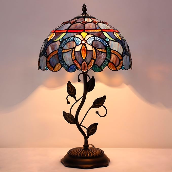 WXCFCD Tiffany Lamp Table Lamp Stained Glass Desk Light 12X12X19 Inches Reading Light Decor Bedroom Living Room (Blue Purple Cloudy Style) photo 2