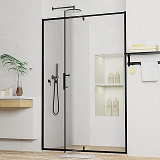44-48"W x 71"H Pivot Swing Glass Shower Door, 1/4"(6mm) Clear Tempered Glass Pivot Frame Sliding Shower Door, Quiet-Close, Reversible Installation, SGCC Certified (Matte-Black-Pivot-B, 48''W x 71''H)