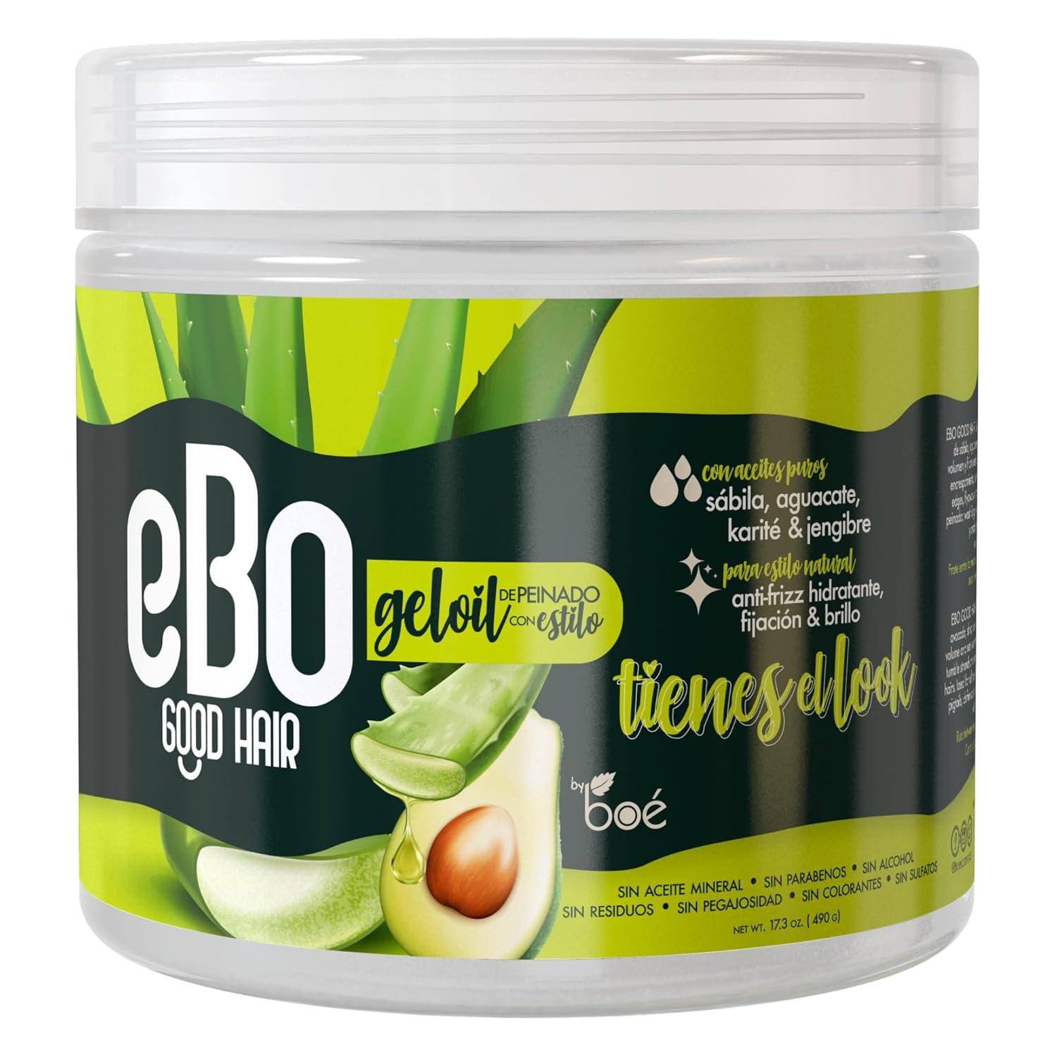 EBO GelOil Styling Gel 17.3 oz – Anti-Frizz Moisturizing Hold & Shine with Pure Aloe, Avocado, Shea & Ginger Oils – Defines Curls, Tames Edges & Flyaways
