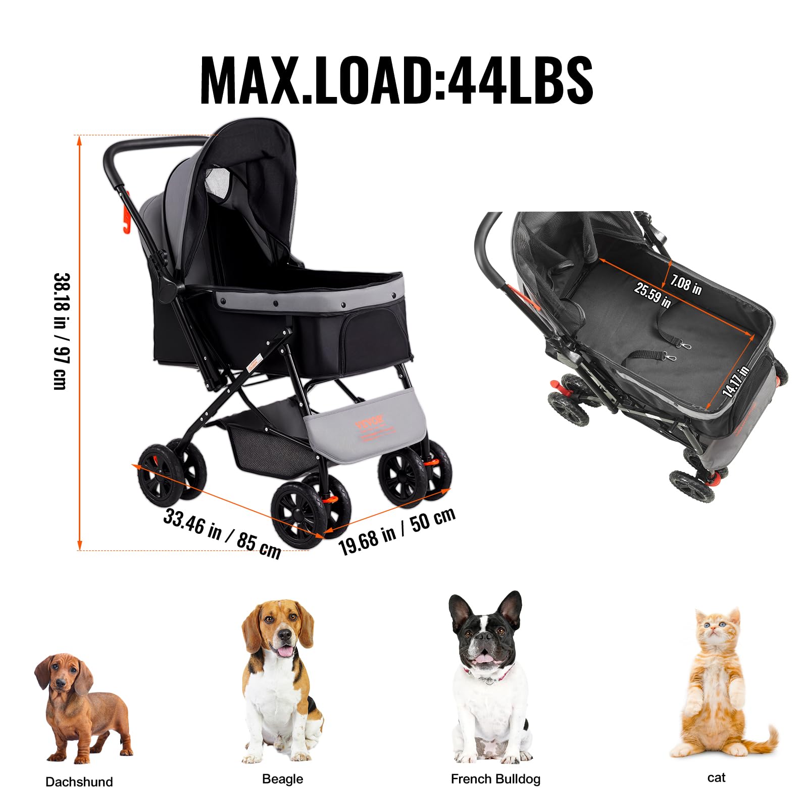 Amazon.co.jp: VEVOR ペットベビーカー 4輪 犬用ベビーカー ブレーキ