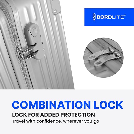 Bordlite 24 Inch Medium Suitcase (65x41x25cm) Lightweight ABS Hard Shell Checked Luggage – Durable Travel Case with 360 Spinner Wheels, Telescopic Handle & Combination Lock – Silver