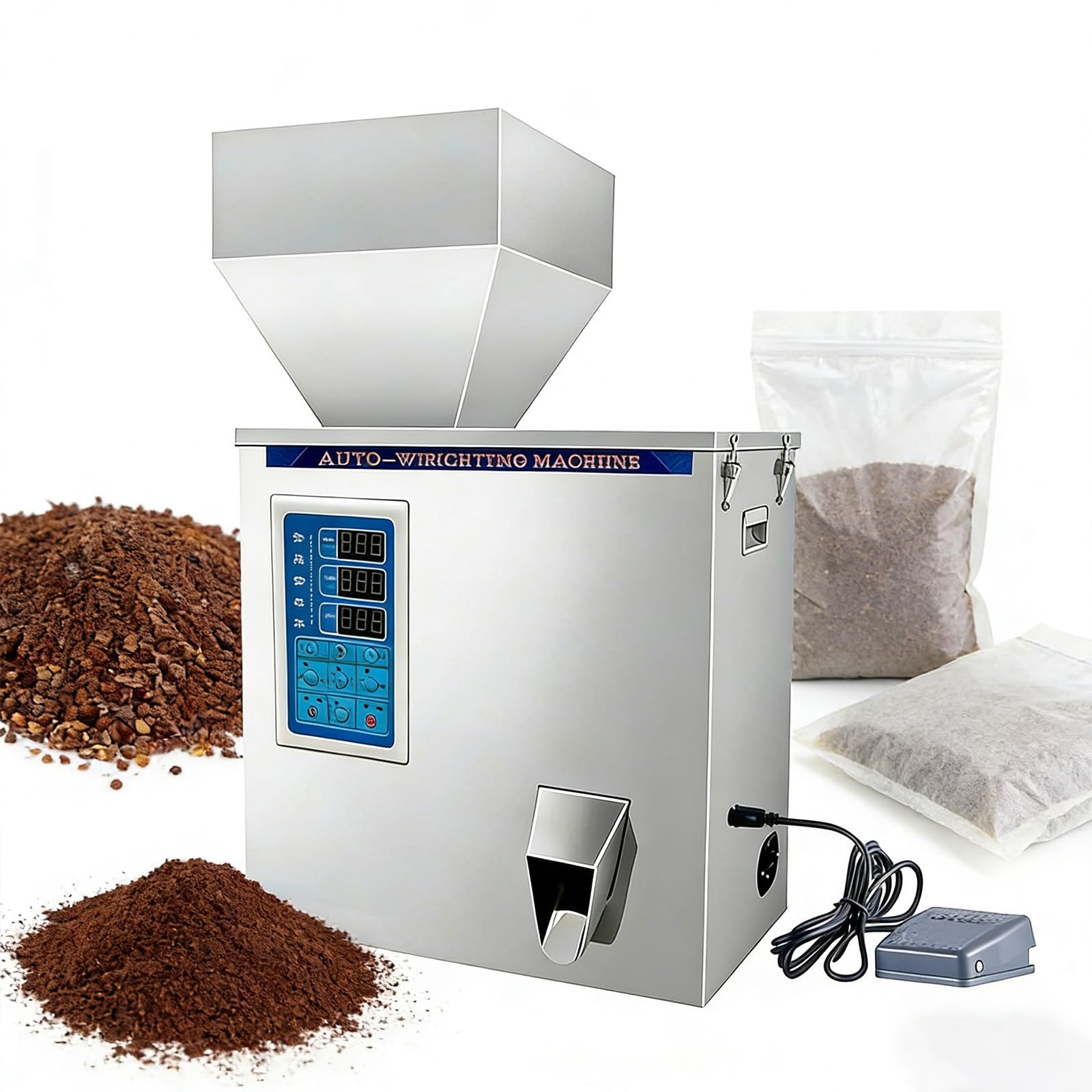 BOOZXCV 300W Particle Filling Machine, Automatic Granular Filling Machine with 3 Speed Control, Intelligent Weighing for Bulk Subpackage of Rice, Tea, Spices, Flour, Herbs (A)