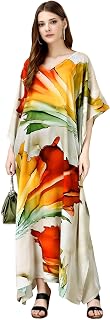Women's Ethnic Wear Elegant Multicolor Silk Maxi Dress – Silk Sutra Women's V-Neck, 3/4 Sleeves Nightgown (STC-SILK-KAFTA... Price In India